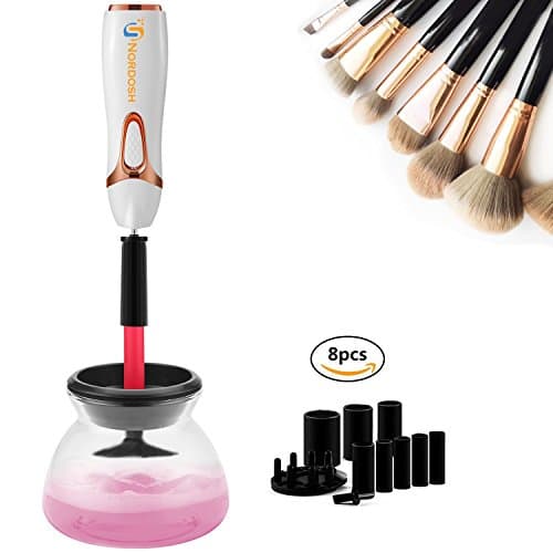 Nordosh Makeup Brush Cleaner Machine - Completely Clean in Seconds &amp; Dry in 360 Rotation With 8 Rubber Tool Holders - Electric Makeup Brush Cleaner Kit Suit all Sizes of Cosmetic brushes