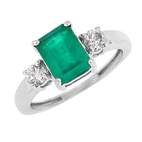 Emerald Cut Genuine Emerald and Diamond Ring,14Kt White Gold-5