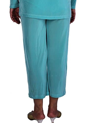 Calison Women's Acetate Slinky Stretch Pull On Capri Pants Made in USA Aqua L