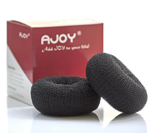 AJOY 2 Pieces (Large 3.6 inch) Hair Bun Maker Donut, Buns for Long or Thick Hair, Doughnut Shaper Chignon Former, Black