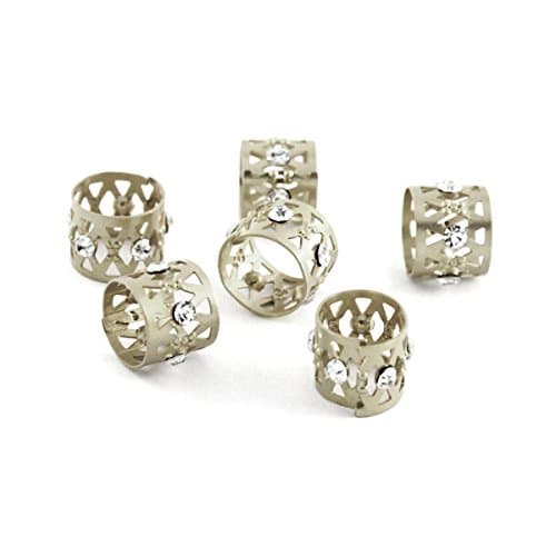 Mixed Dread Lock Dreadlocks Crystal Stud Rhodium Plated Color Beads Metal Cuffs Hair Decoration Filigree Tube 6 PCS in 1 package