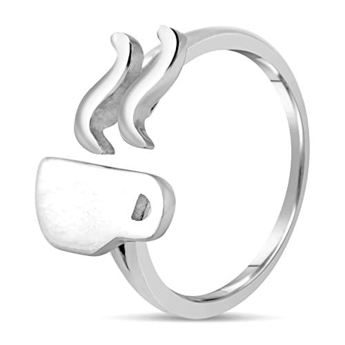Coffee Lover Gift - Simple & Unique 925 Sterling Silver Coffee Ring Jewelry for Women
