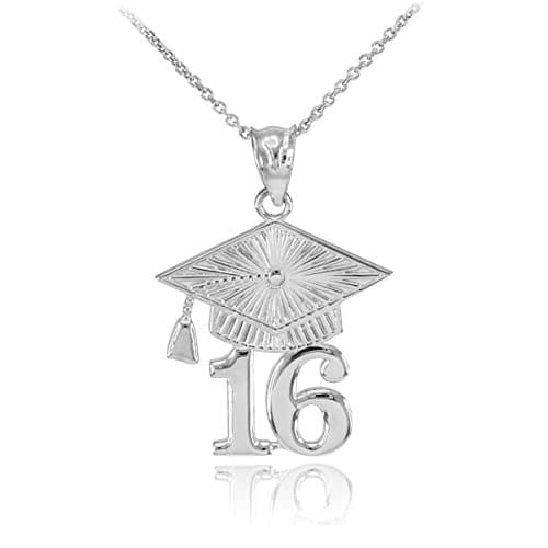 925 Sterling Silver 2016 Graduation Cap Pendant Necklace