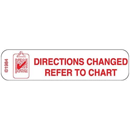 1-98 "Directions Changed" Permanent Paper Label, 1 9/16" x 3/8", White, Pack of 1000