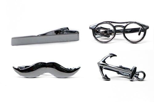 2 Piece Assorted Tie Clip for Men Accessories Modern Day Fashion for Men Accessories- Variety Pack: Glasses, Anchor, and Mustache with a Standard Tie Bar
