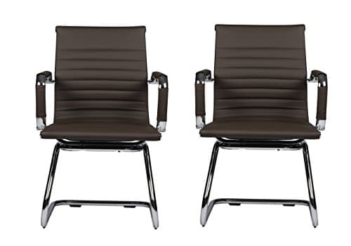 MID-BACK LEATHER GUEST OFFICE CHAIR MZN8107 - Brown (Sets of 2)