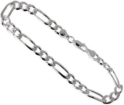 6mm .925 Sterling Silver FLAT PAVE FIGARO Chain 7,8,9,16,18,20,22,24,26,30,36 (.925 Italian Sterling Silver, 20 Inches)