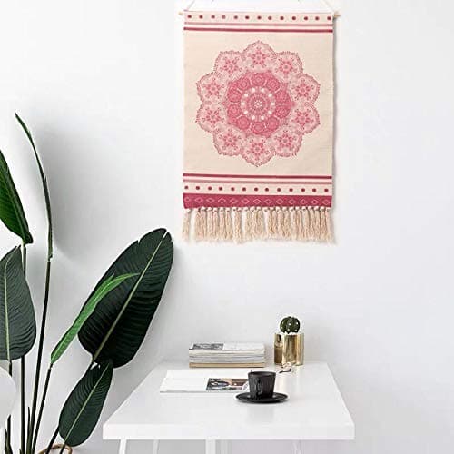Macrame Woven Wall Hanging Tapestry- Boho Chic Bohemian Home Geometric Art Decor - Beautiful Apartment Dorm Room Door Decoration, 19.7" W x 32" L (Mandala Style-2)