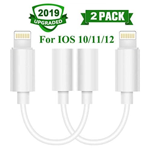 Lighting to 3.5 mm Headphone Adapter 2 Pack,Compatible with X/Xs/Xs Max/XR 7/8/8Plus iOS 10/11/12 Headphone Jack Adapter Plug and Play (White)