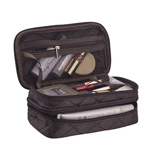 AcmeSoy Multifunction Cosmetic Bag, 2-Layer Portable Makeup Pouch with Mirror, Waterproof Travel Organizer Bag for Women, Girls (coffee） …