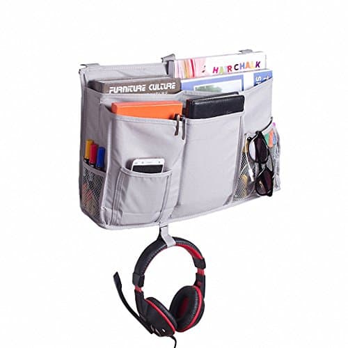 IDecHome Hanging Bed Organizer, 600D Nylon Pockets Bedside Sofa Desk Chair Storage Caddy, Phone Book Magazine Holder