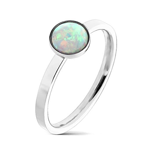 Round Cabochon Opal Set 316L Stainless Steel Ring (9)