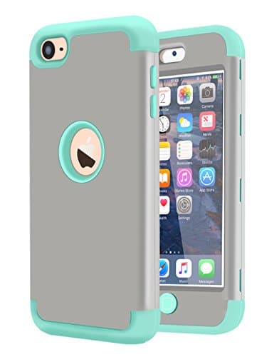 iPod Touch 5 Case, iPod Touch 6 Case, KZONOR 3in1 Hybrid Full Body Impact Resistant Shockproof Soft Silicone Bumper Case Cover for Apple iPod Touch 5th/6th Generation (Grey/Mint Green)