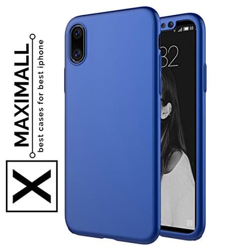 Maximall - iPhone X Case ✅ Full Body 360 - front and back case, Protective Hard blue Slim 2 piece Premium Cover [ Dual Layer ][ Slim Fit ] for iPhone 10 (Blue)
