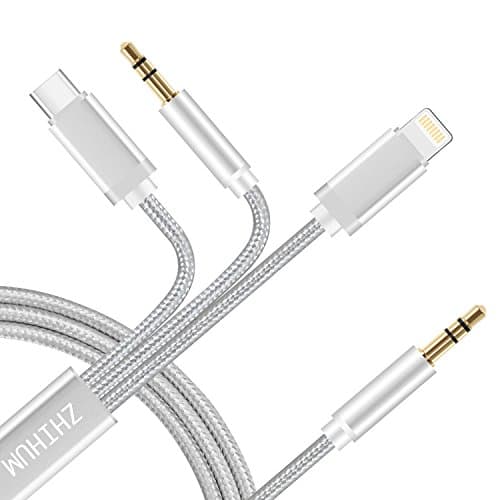 ZHIHUM 8Pin Lightning to 3.5mm Aux Cable for iPhone X/8/7, Type C to 3.5mm Audio Adapter for Moto Z/Pixel 2,3.5mm Premium Auxiliary Cord,3 in 1 All Inclusive Support All Phones to Car Stereo