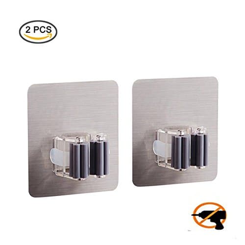 HoststyleZ Self Adhesive Broom and Mop Holder, Reusable Mop Rack Holder Wall Suction Hooks Organizer for Bathroom and Kitchen (Square, Black-2pcs)