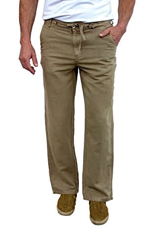 Short Fin Men's Drawstring Linen Pants with Elastic Waist (Size 38X30, Coconut, L8020)