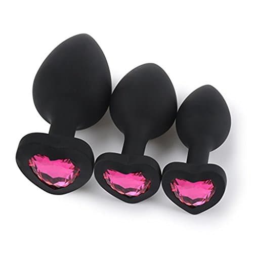 VC6YEU Black Silicone 3 Pack/Size Trainer Plug Set Heart Base Adult Toys for Men Women - Rose Jewellery