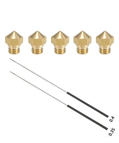 Kweiny MK10 Nozzle for 3D Printer Makerbot Parts and Extruder Cleaning Tools Kit M7 Thread 0.4mm Brass Nozzle 5 Pieces and 2PCS Drill Bit