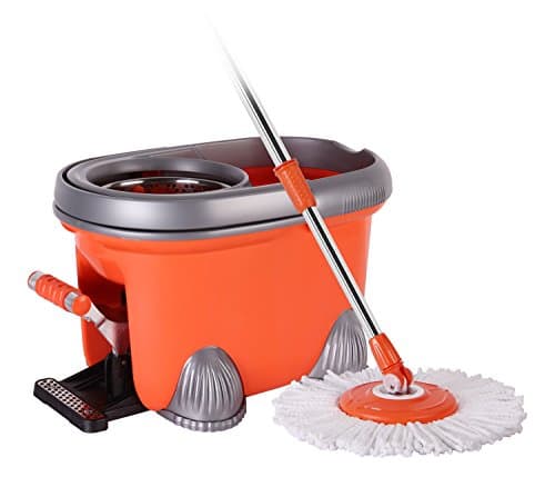 Arevo Rocket Wet Spin Mop and Bucket with Foot Operated Easy Wring System and Washable Microfiber Cloth Broom