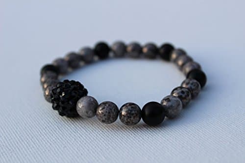 Handmade Chaton Ball Matte Black and Grey Luster Bracelet