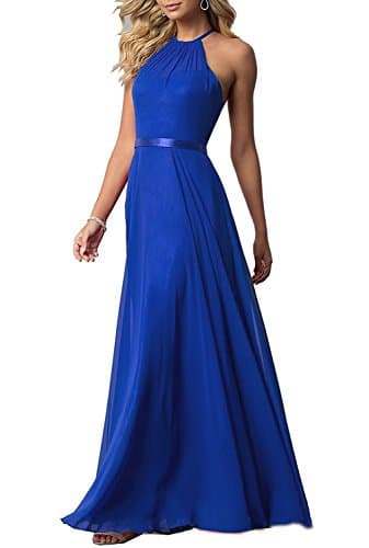 Women's Halter Long Bridesmaid Dresses Open Back A-line Formal Evening Party Gowns