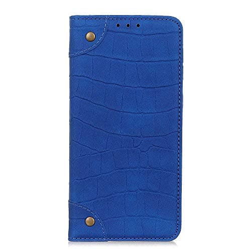 DENDICO Case for OnePlus 7 Premium Leather Wallet Case Crocodile Pattern Design Cover with Card Holder, OnePlus 7 Slim Shockproof Flip Case - Blue