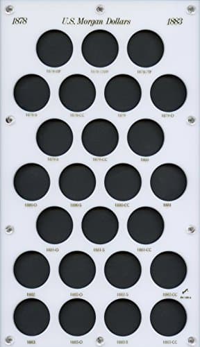 Capital Plastics 8" x 14" Acrylic screw holder "U.S. Morgan Dollars" 1878 - 1883-CC, 25-Coin Holder - White