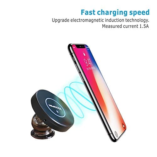 Xcomm iPhone 8 Qi Wireless Car phone charger 2-in-1 with magnetic car mount holder for iPhone 8 iPhone 8 Plus,Samsung Galaxy S6 S7 S8 and Others Qi Enabled Phones-Black