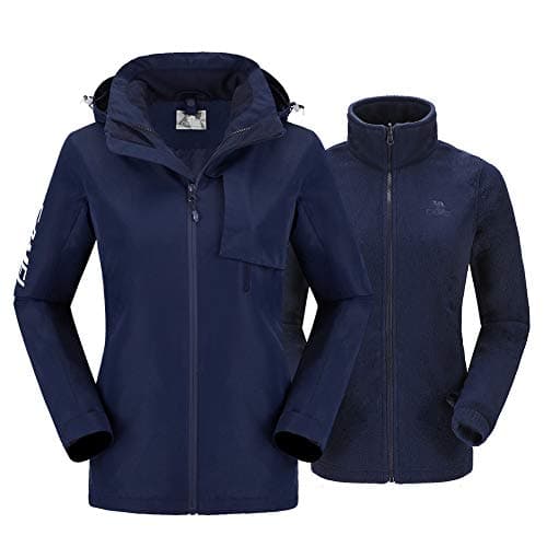 Womens Ski Jacket 3 in 1 Waterproof Winter Jacket Raincoat Windproof Hooded Snowboarding Jackets Coat with Warm Fleece Jacket