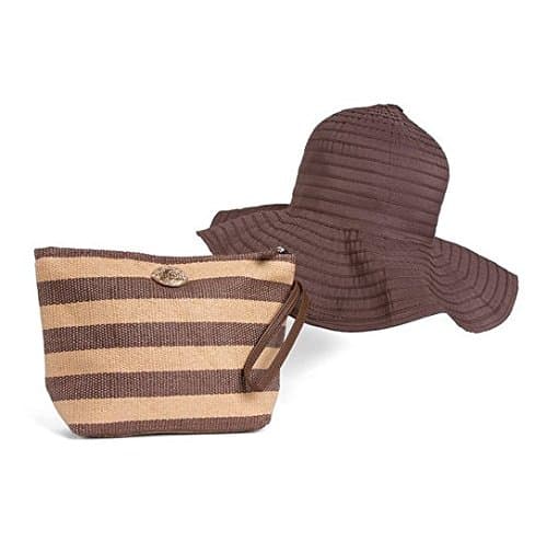 Cappelli Straworld Striped Pack-A-Hat Sun Hat with Carrying Pouch (Tan &amp; Brown)