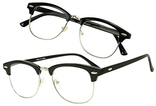 Sunglass Stop - 2 Pairs Half Frame Clubmaster Round Reading Glasses Comfortable Stylish Simple Readers Rx Magnification (Black | Silver, 2.25 x)