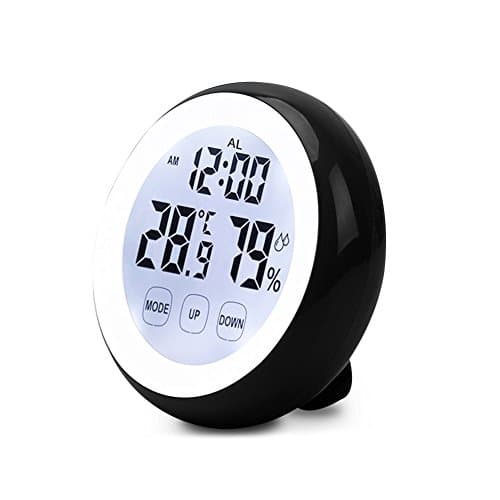 CactusAngui Temperature Humidity Meter Digital Thermometer Moisture Hygrometer Alarm Clock Black