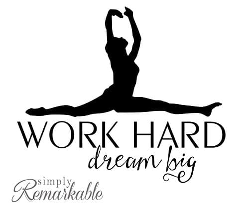 Work Hard Dream Big (Dancer) - Decal for Dancers, Dancing, Ballet - Vinyl Decal Sticker for Computer Wall Car Mac MacBook Laptop - 5.2" x 4.5"