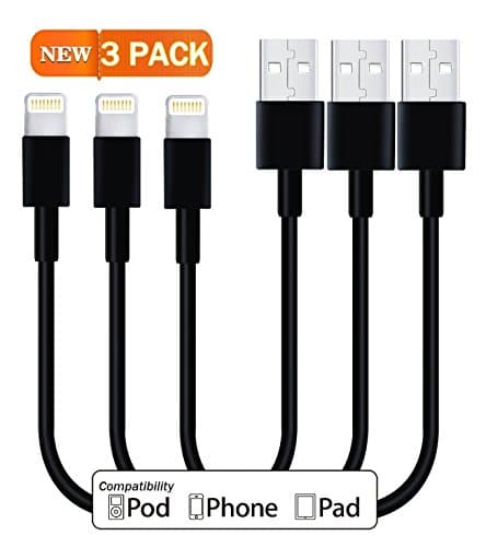 Lightning to USB Certified - Short Lightning 8 Pin to USB [Heavy Duty] iPhone Charging Cable iPad Charger for Apple iPhone 7/6/6S/Plus/SE Mini/Air/Pro/iPod, Compatible with iOS10 - Black
