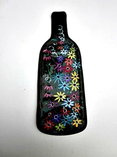 Wine Bottle Melted, Serving Tray, Green Wine Bottle, Hand Painted with Colorful Flowers