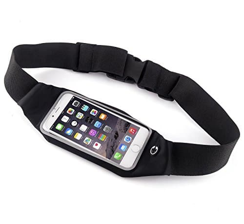 Running Belt Waist Pack with Zipper for iPhone 6, 6S, 6 Plus, 6S Plus, Samsung Galaxy S5, S6, S7,Edge, Note 3, 4, 5, LG G3 G4 G5 with OtterBox/ LifeProof Waterproof Case (black)