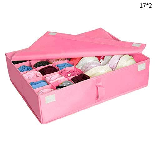 Drawer Divider, Foldable Fabric Closet Organizer,Dresser Organizer,Storage Box,Room Organization for Underware,Bra,Ties,Belts,Socks,Tank Tops, Lingerie,Closet,Wardrobe,17.3x13.4x4.7inch Pink