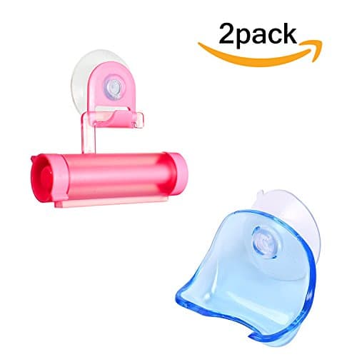 Razor Holder and Toothpaste Squeezer Rolling Tube Dispenser Sucker Hanging Holder and Plastic Super Suction Cup Bathroom 2PCS