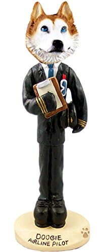 Husky Red &amp; White w/Blue Eyes Airline Pilot Doogie Collectable Figurine