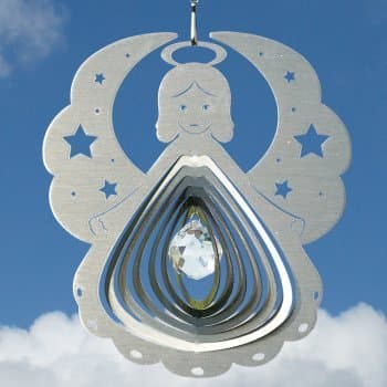 Stainless steel wind spinner - ORBIT ENGEL 200 - 200 x 180mm - crystal ball Ø 30mm made with facet cut - incl. nylon cord, hook and ball bearing vertebra