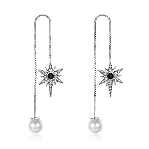 Gold/White Cubic Zirconia Threader Earrings Artificial Pearls Copper Dangle Earrings For Women Jewelry