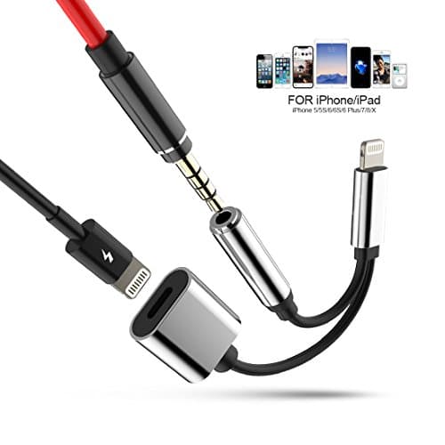 Jiaguoe iOS 11 Lightning to 3.5mm Audio Charging Adapter, 2A 2 in 1 Lightning Charger To 3.5mm Headphone Jack Cable for Apple iPhone 7 7 Plus 6S 6 iPod iPad (Silver)