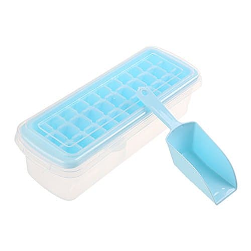 Guerbrilla Silicone Ice Cube Trays with Lids - 2 Pc Covered Ice Cube Tray Set with 33 Ice Cubes Molds - Flexible Rubber Plastic Stackable Mini Cocktail Whiskey Ice Cube Mold Storage Containers (blue)