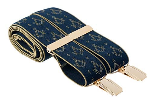 Freemason Masonic Mens Trouser Braces Navy Blue Square and Compass X Back Suit Braces for Men with Strong Gold Colour Clips Extra Long Sizes Available XL XXL