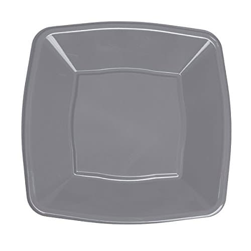 Square Dinner Party Plates Lightweight Disposable Plastic 10 Colours - 9"/23cm (Silver)