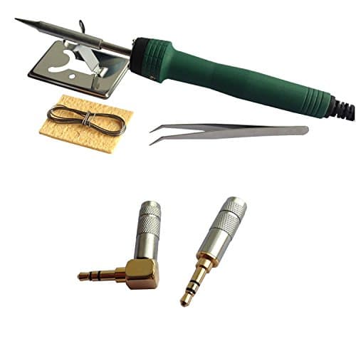 Timibis@ 2Pcs 3 Pole 3.5mm Barss Stereo Audio Plug Jack Connector Male Headphone Jack Soldering Spring With Soldering Iron Tool Silver