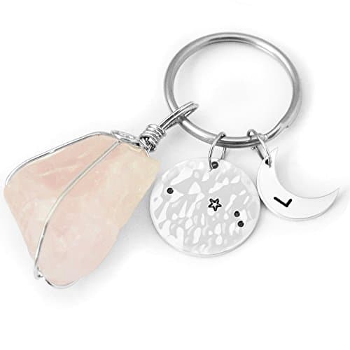 Custom Quartz Keychain Aries Keychain, Raw Stone Keychain Hammered Aries Key Chain, Personalized Letter Keychain