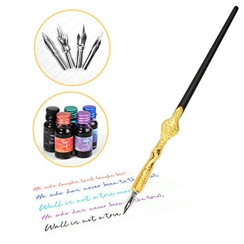 Antique Dip Pen with Ink Set-Hand Craft Copper Pen Calligraphy pens for Beginners Writing Pen Gift for Kids Friend Birthday ChristmasGift Art Decoration Set