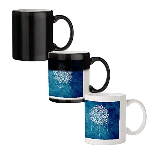 MOTIVATE BOX India,Ethnic Blue Pattern Mandala Designed Black Magic Mug(330 ml) (Design only Appears in White Fluid)